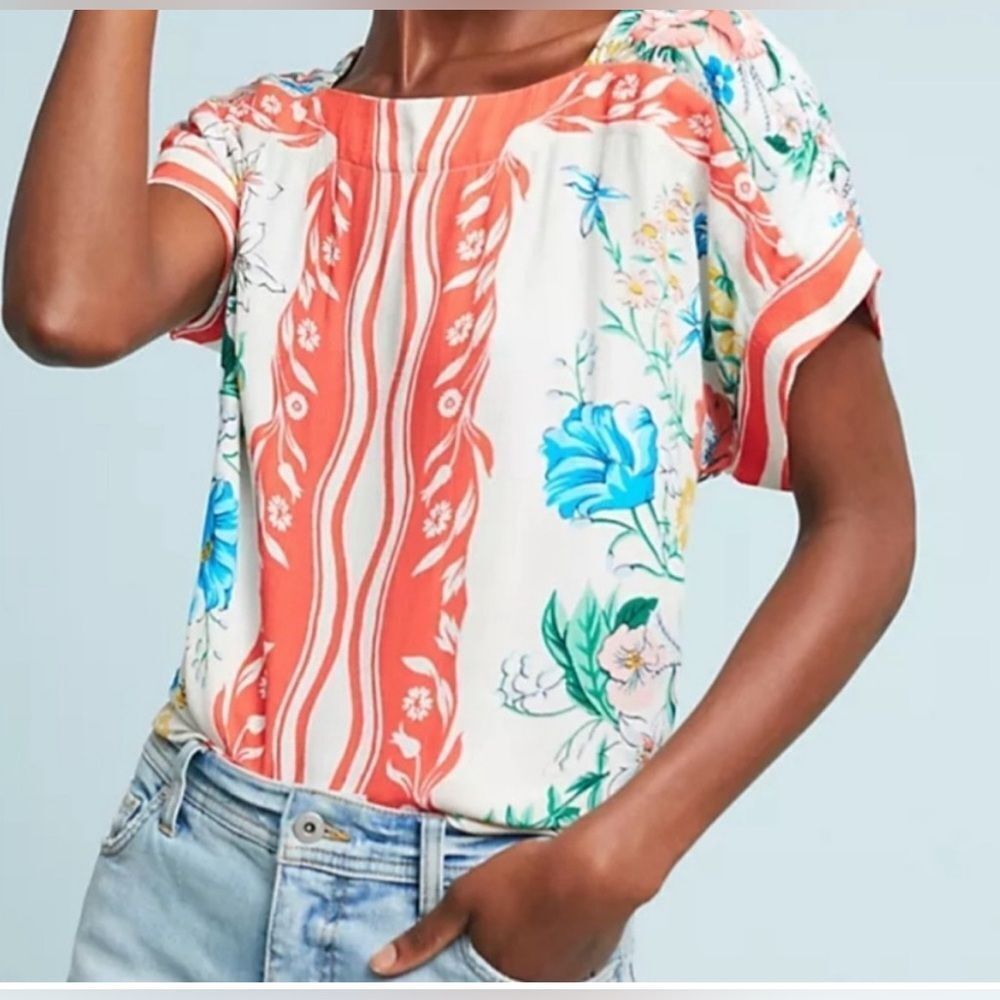 Maeve by Anthropologie Romina Scarf Print Top Boho Floral Small EUC - Picture 3 of 9